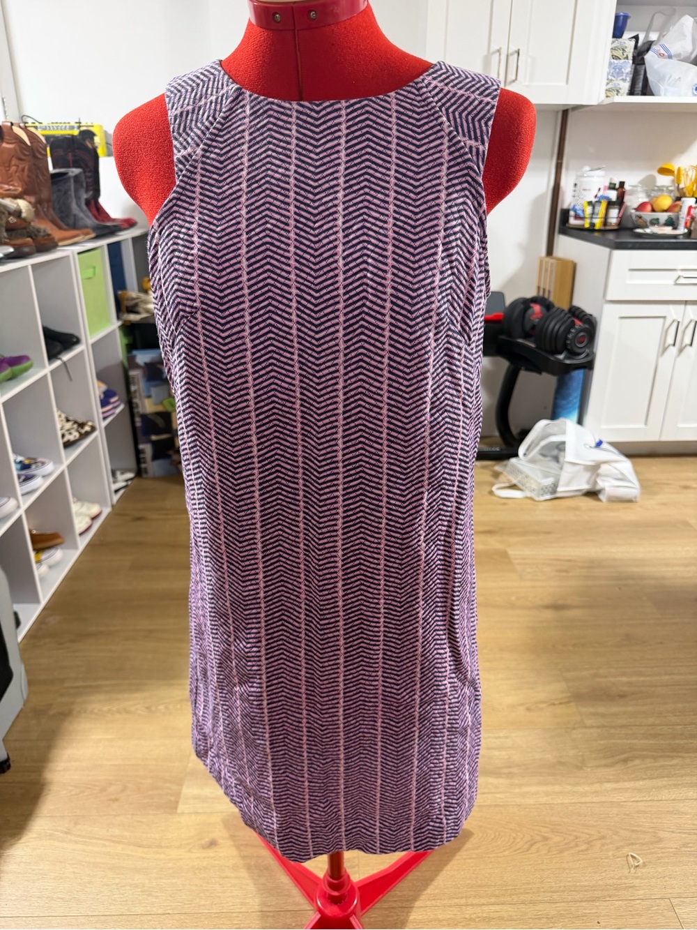 Sleeveless Purple Patterned Shift Dress